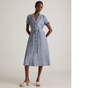 Blue Striped Linen Midi Dress